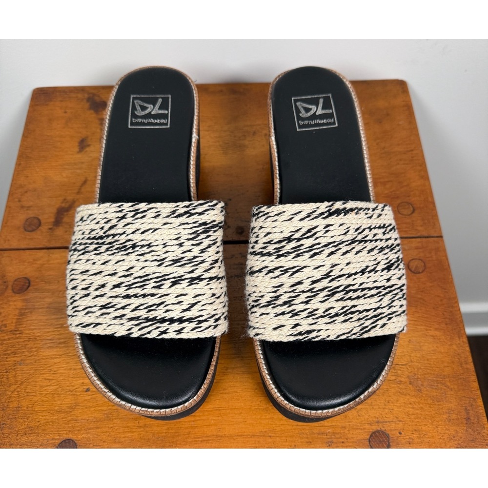 Dirty Laundry Platform Slide Sandals w/ White & Black Woven Top Strap Women's 9
